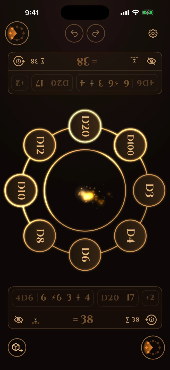 Tabletop mode running: the wheel turned off axis, and a mirrored results bar above it reading right side up to the players across the table.